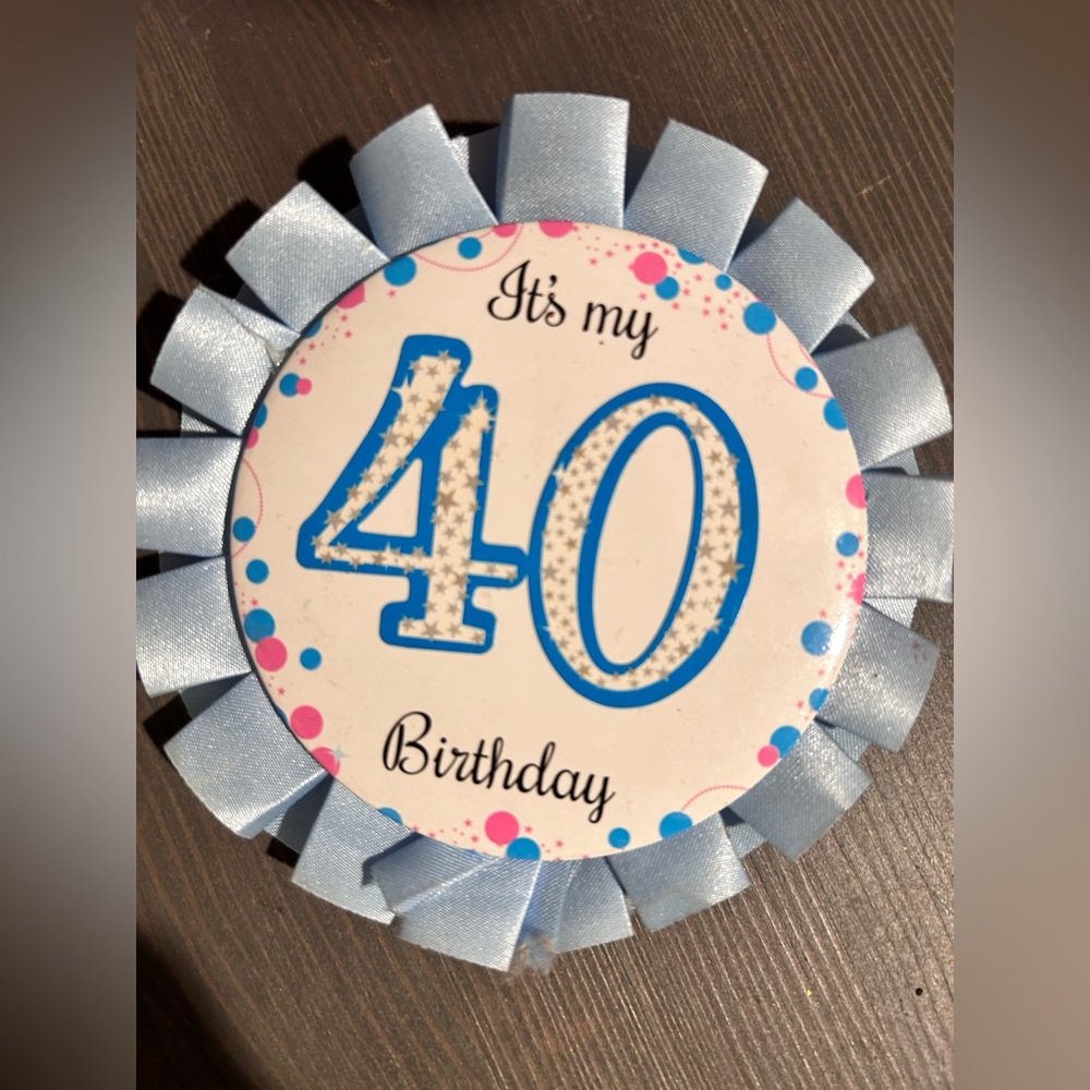 Elegant Blue and White 40th Birthday Ribbon Badge